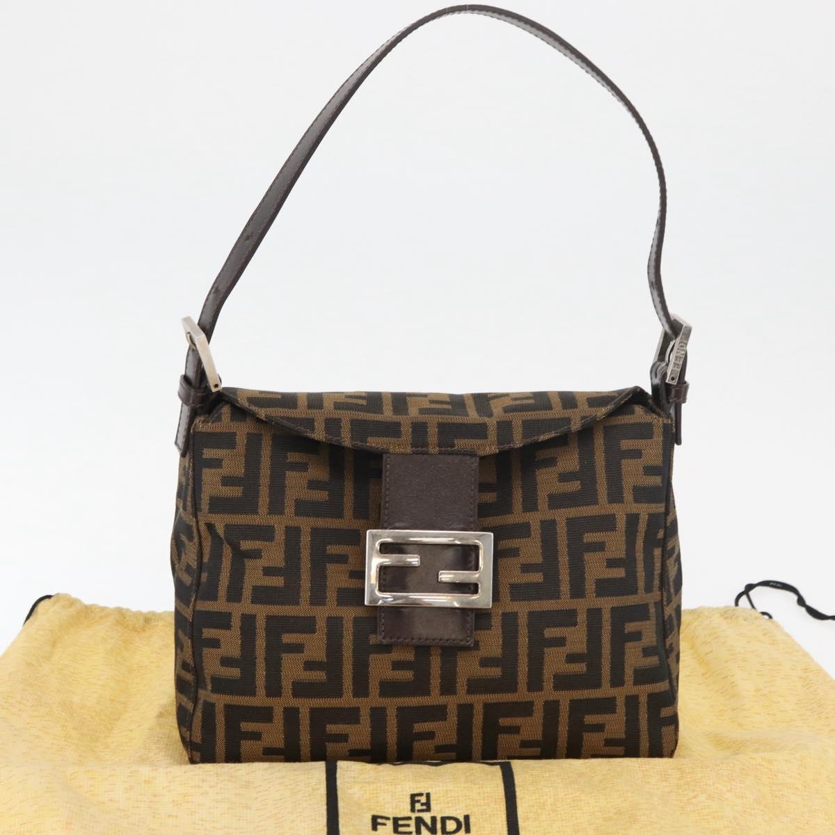 FENDI Zucca Canvas Mamma Baguette Shoulder Bag Black Brown Auth 177921SAV
