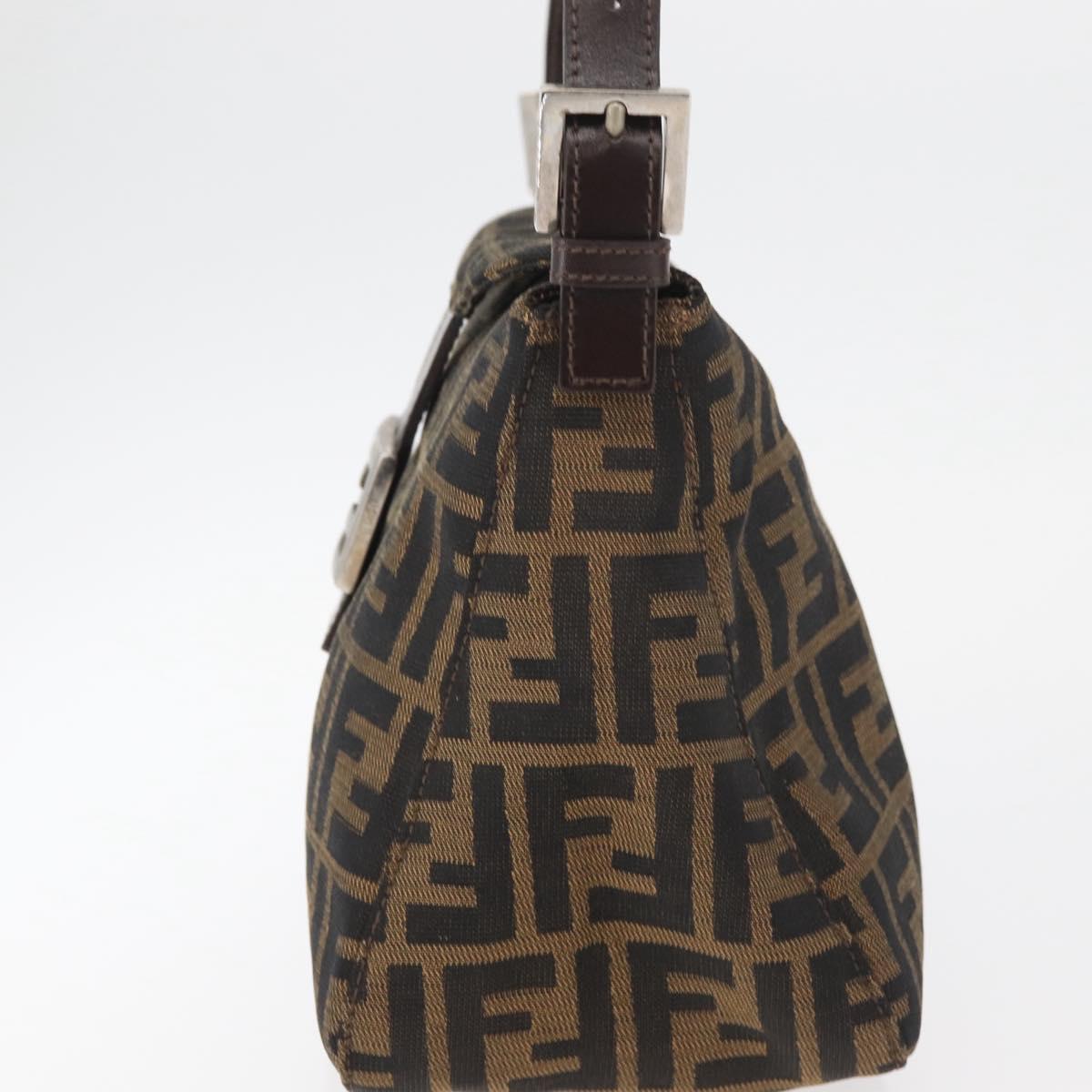 FENDI Zucca Canvas Mamma Baguette Shoulder Bag Black Brown Auth 177921SAV