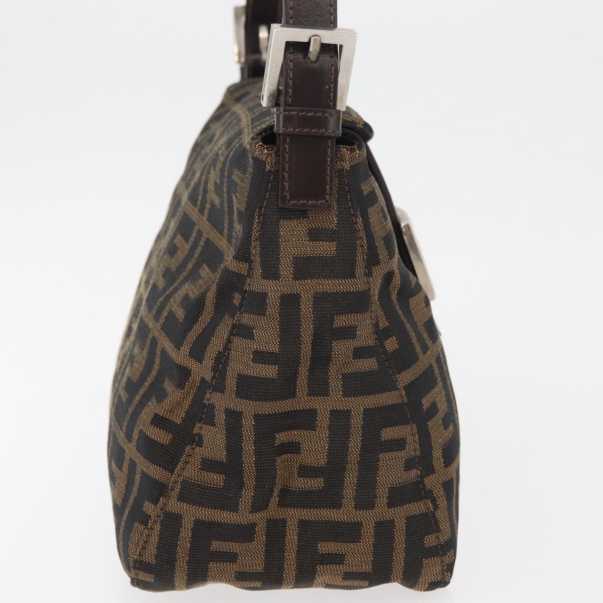 FENDI Zucca Canvas Mamma Baguette Shoulder Bag Black Brown Auth 177921SAV