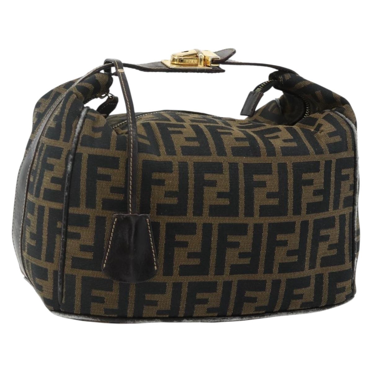 FENDI Zucca Canvas Hand Bag Black Brown Auth 177922