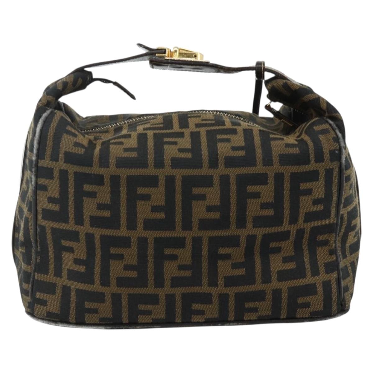 FENDI Zucca Canvas Hand Bag Black Brown Auth 177922