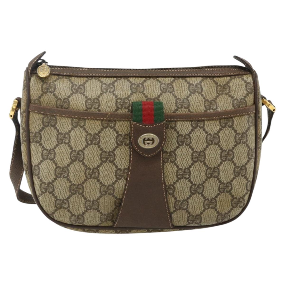GUCCI GG Supreme Web Sherry Line Bag PVC Beige Gold 89 02 032 Auth 177923