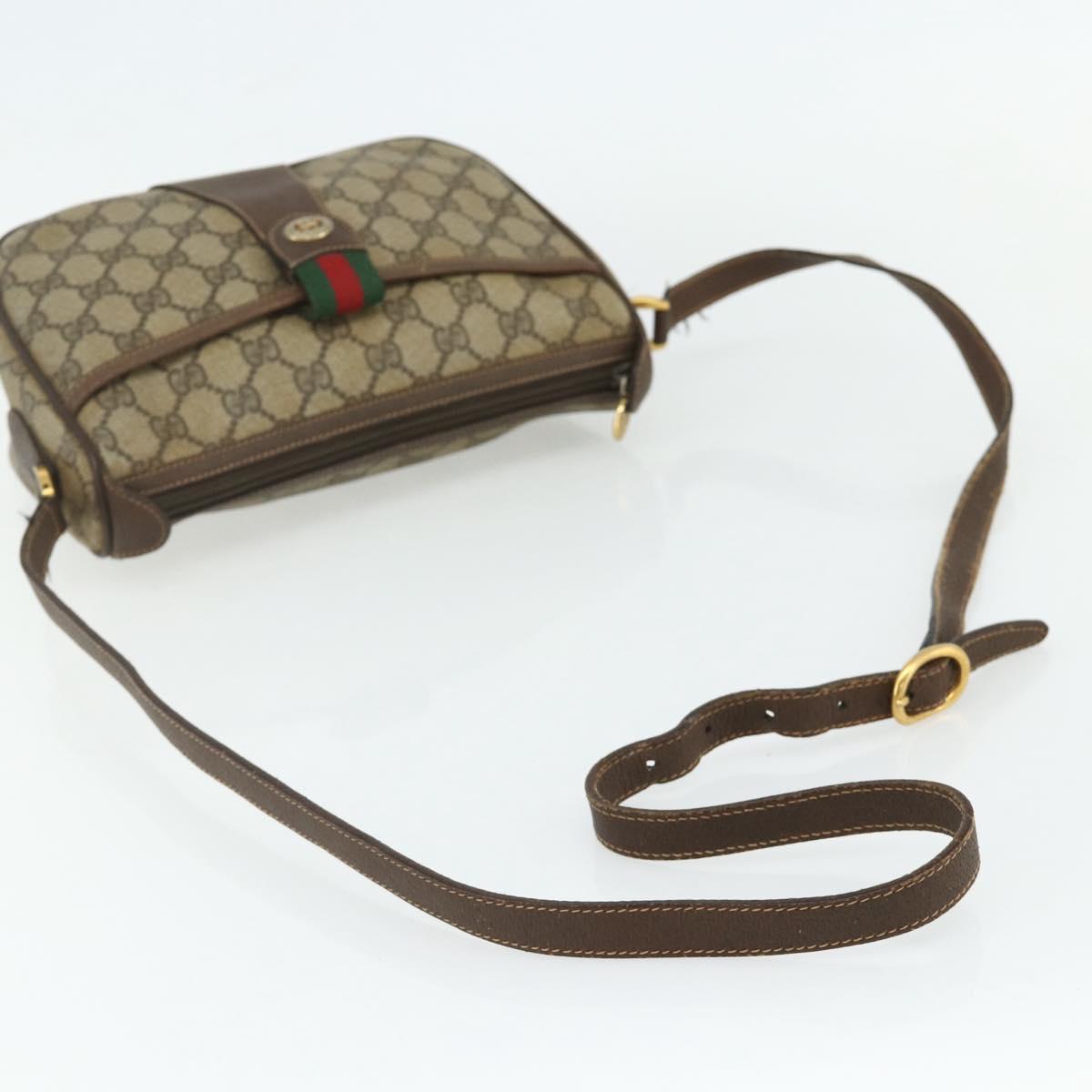 GUCCI GG Supreme Web Sherry Line Bag PVC Beige Gold 89 02 032 Auth 177923