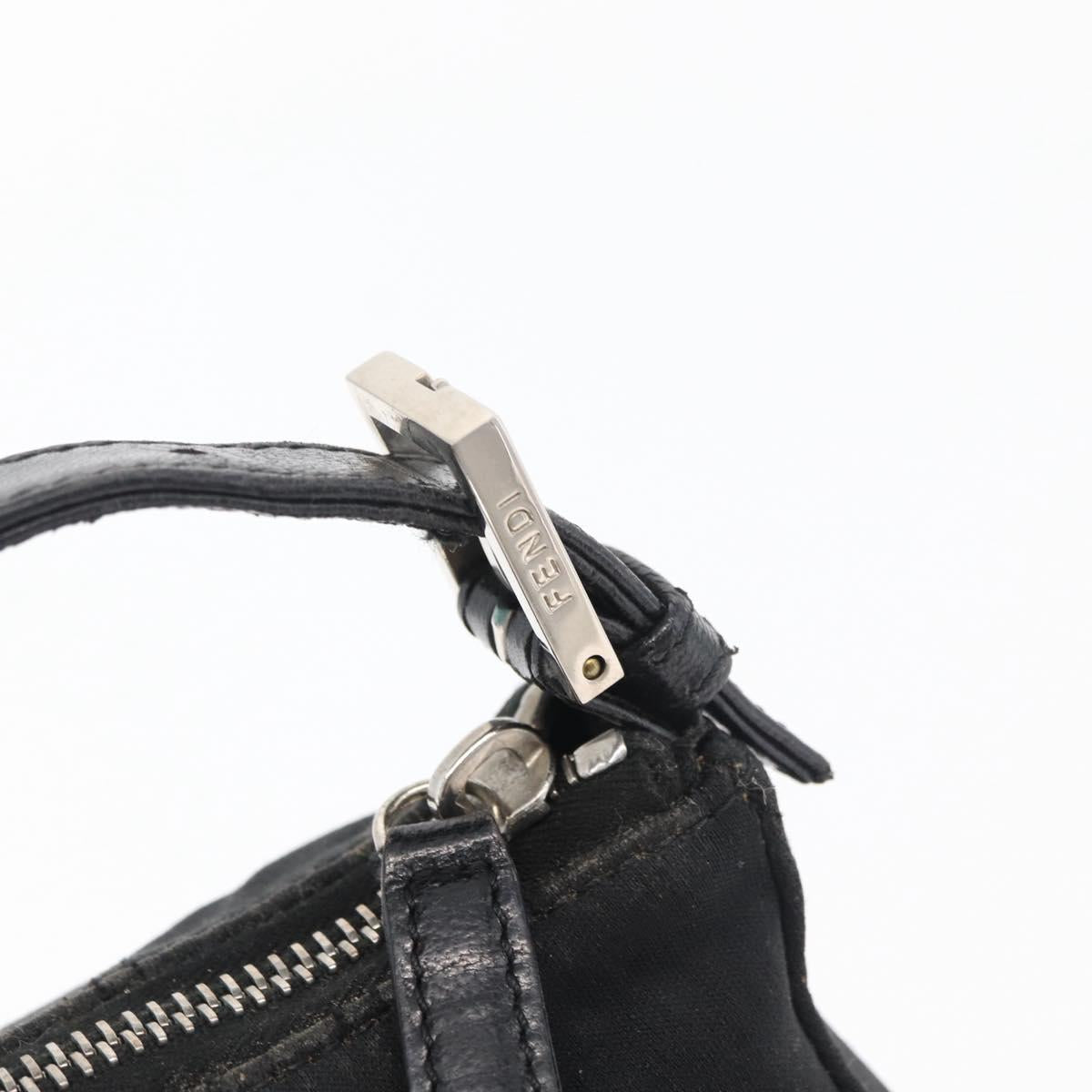 FENDI Hand Pouch Black Silver Auth 177926