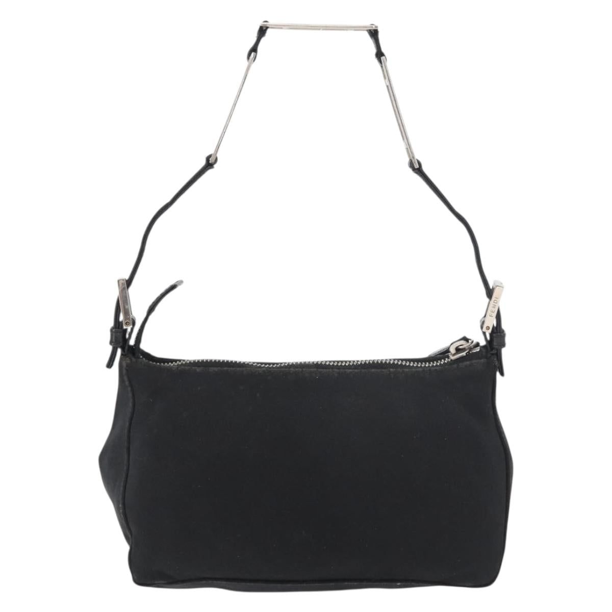 FENDI Hand Pouch Black Silver Auth 177926