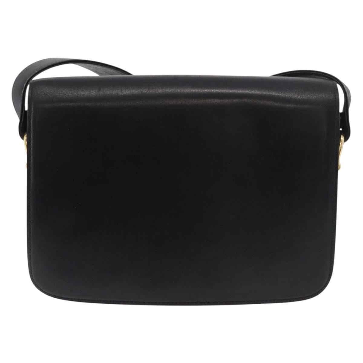 CELINE Shoulder Bag Leather Black Gold Auth 177927
