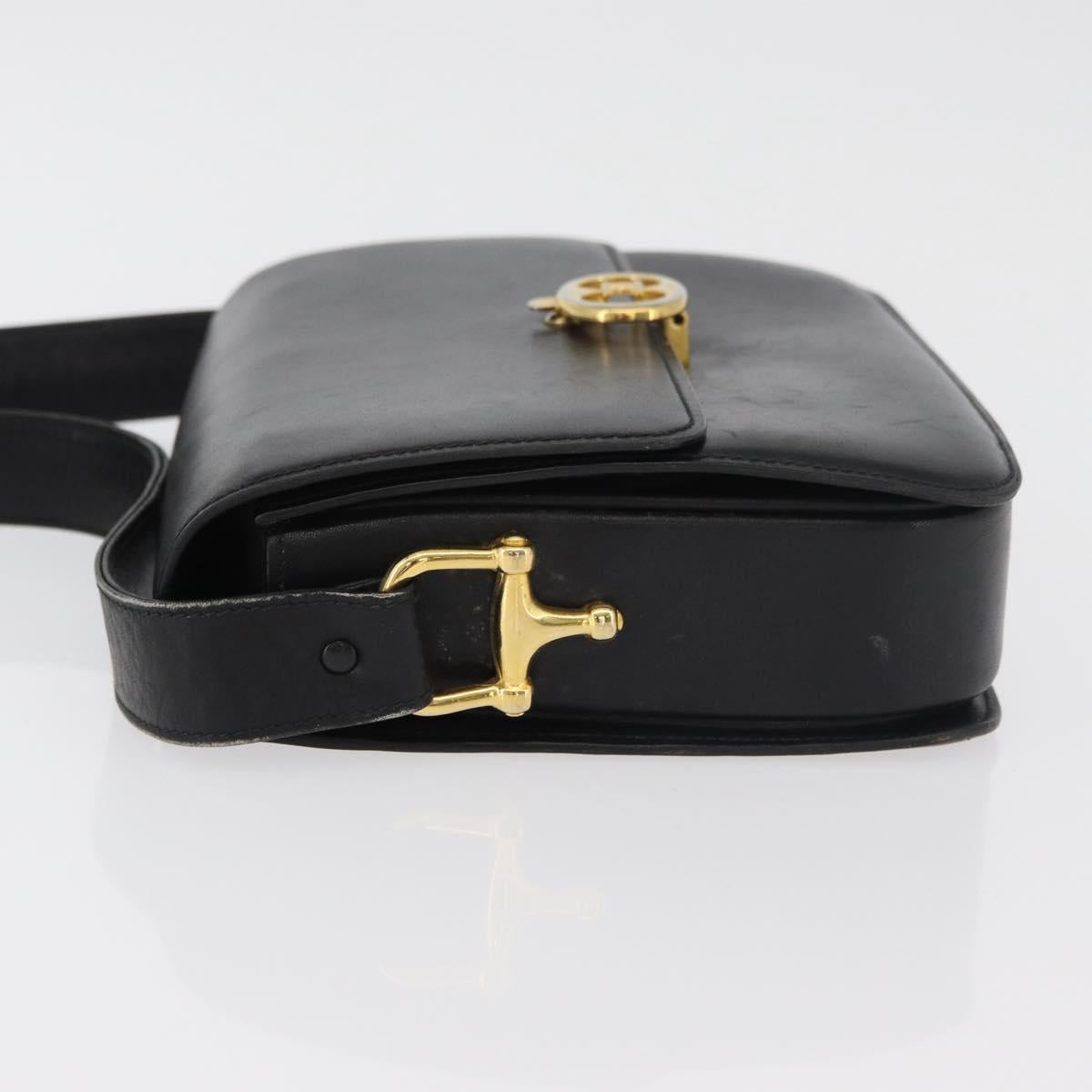 CELINE Shoulder Bag Leather Black Gold Auth 177927