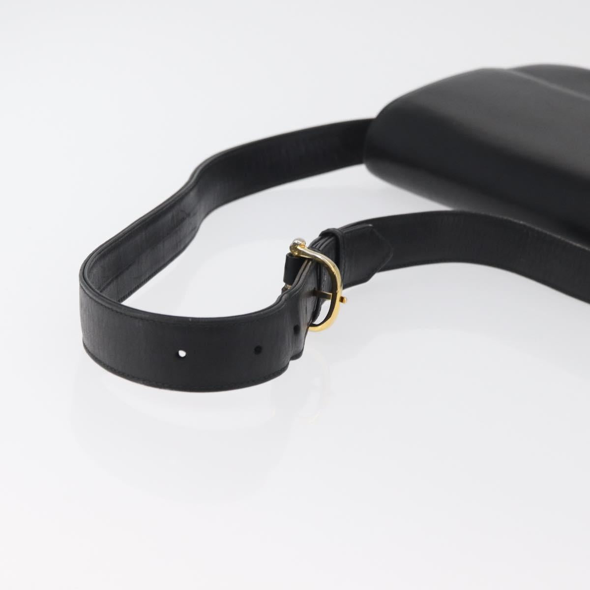 CELINE Shoulder Bag Leather Black Gold Auth 177927