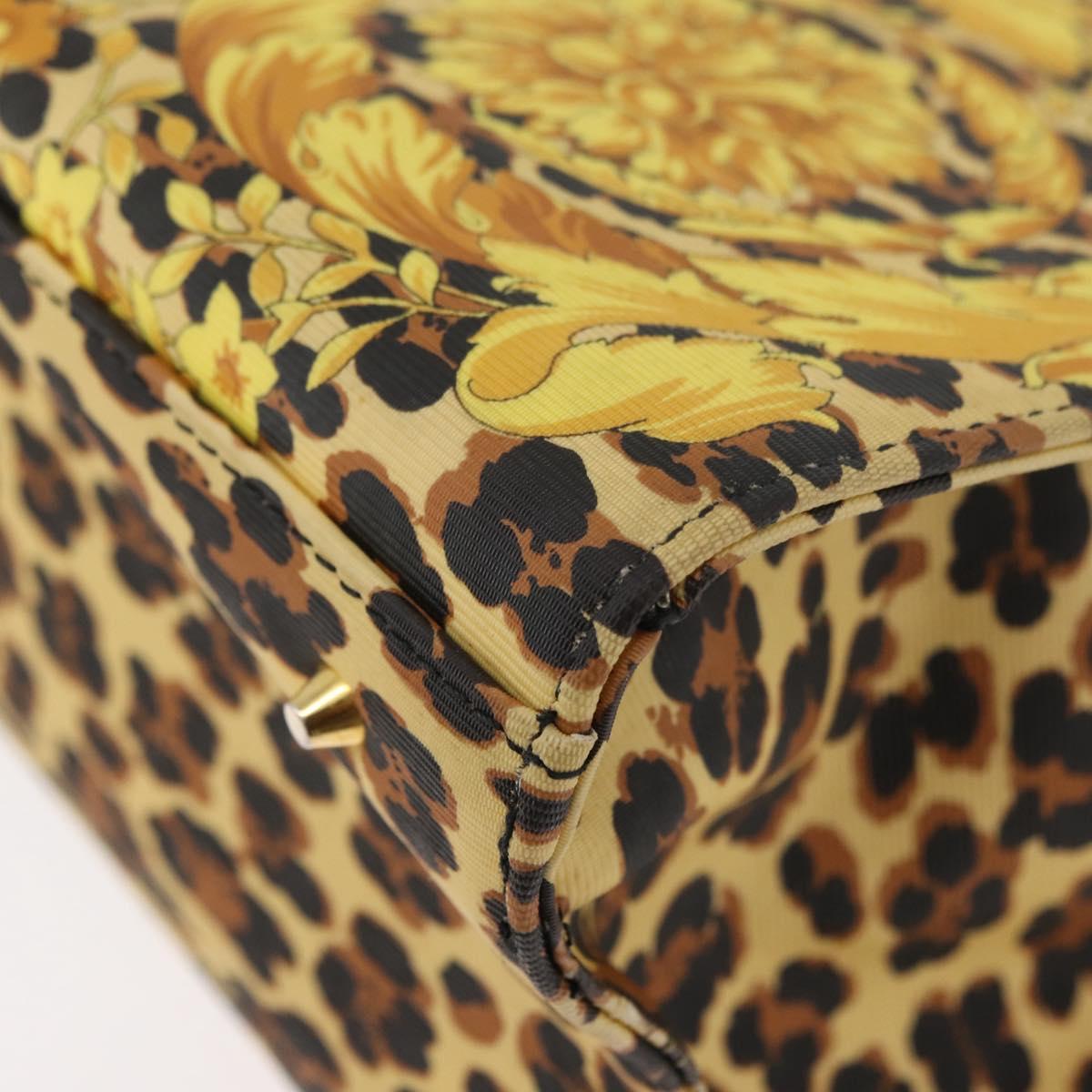 VERSACE Hand Bag PVC Leather Yellow Gold Auth 177929