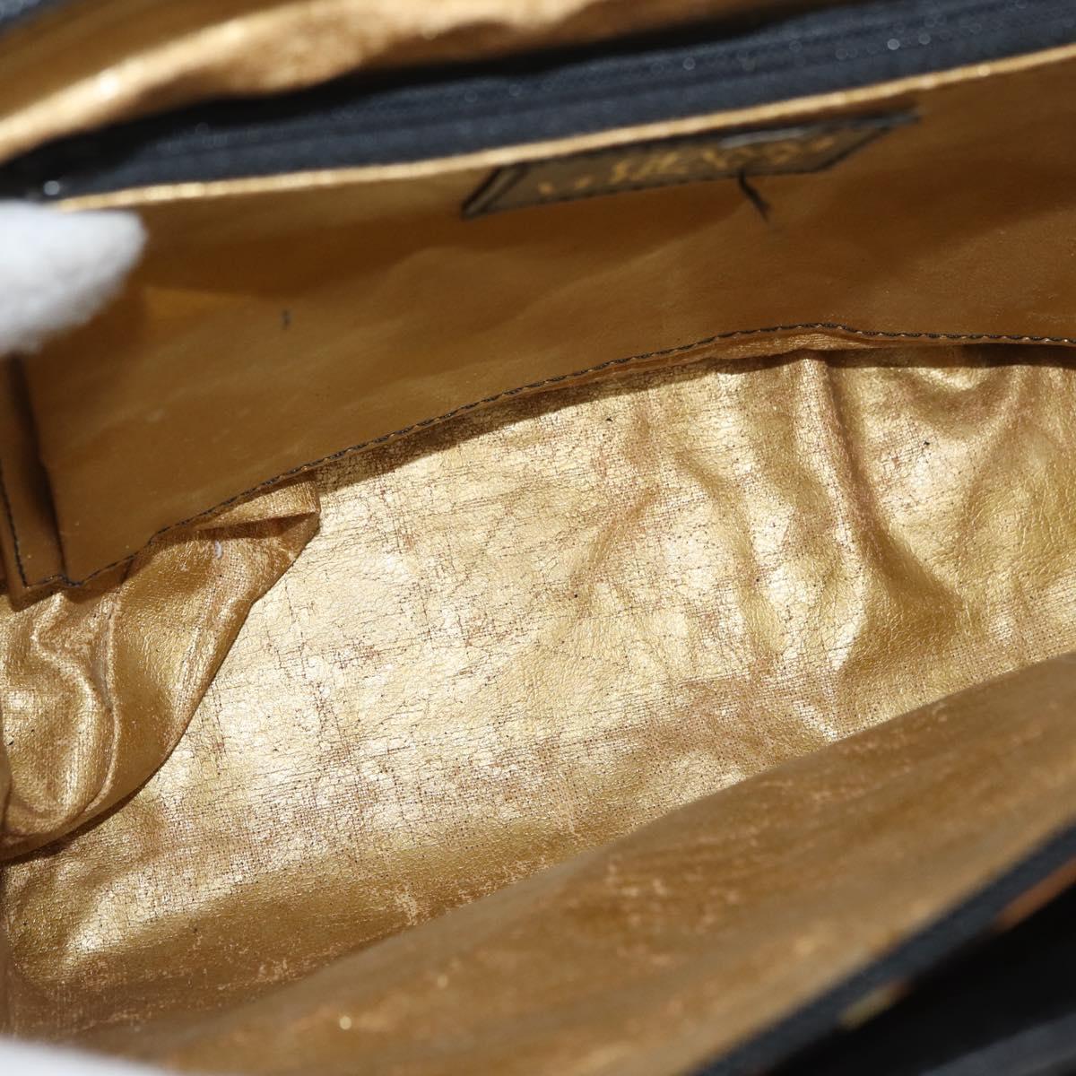 VERSACE Hand Bag PVC Leather Yellow Gold Auth 177929