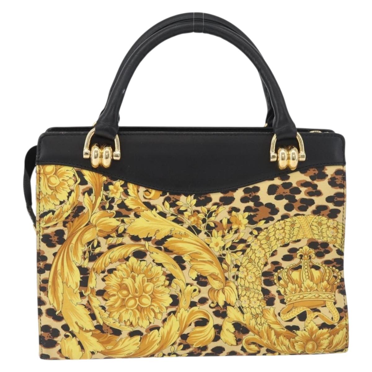 VERSACE Hand Bag PVC Leather Yellow Gold Auth 177929