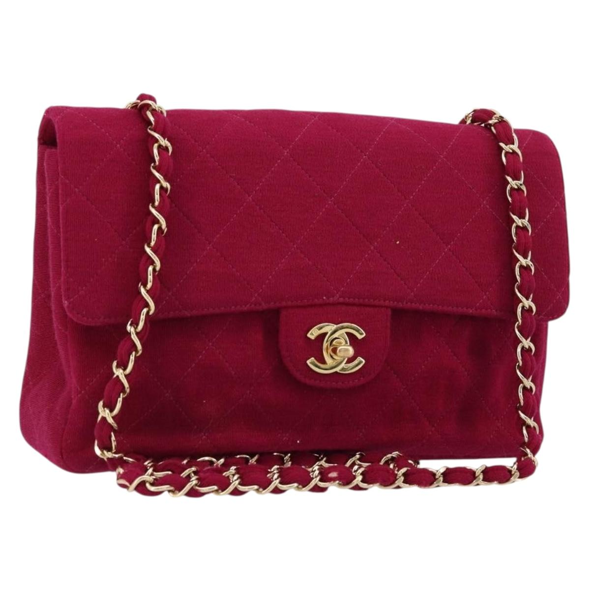 CHANEL Matelasse 25 Chain Shoulder Bag Cotton Purple Gold CC Auth 177962