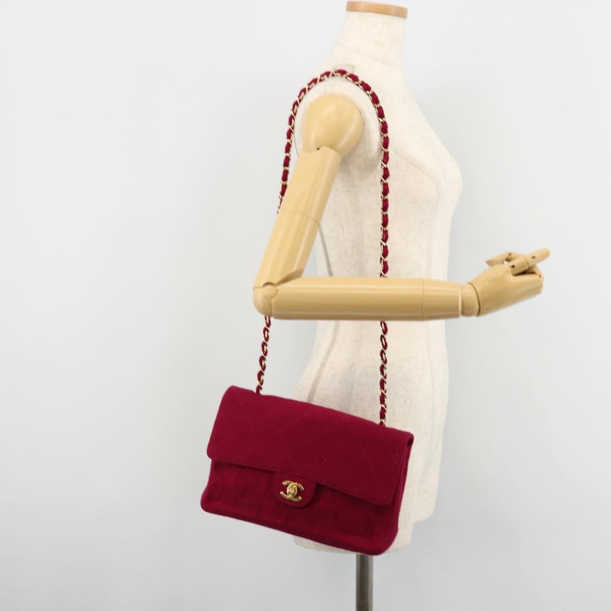 CHANEL Matelasse 25 Chain Shoulder Bag Cotton Purple Gold CC Auth 177962