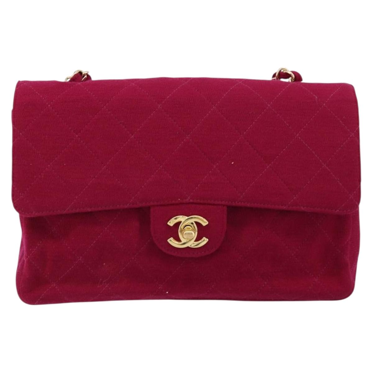 CHANEL Matelasse 25 Chain Shoulder Bag Cotton Purple Gold CC Auth 177962