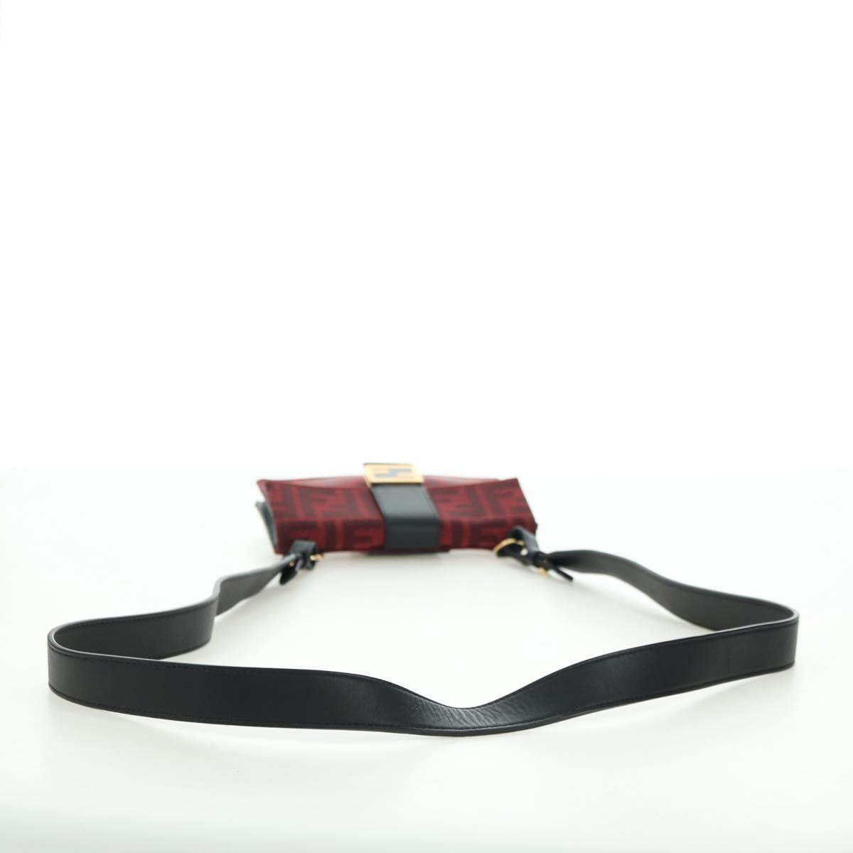 FENDI Zucca Canvas Baguette Slim Shoulder Bag Red Gold Auth 177965A