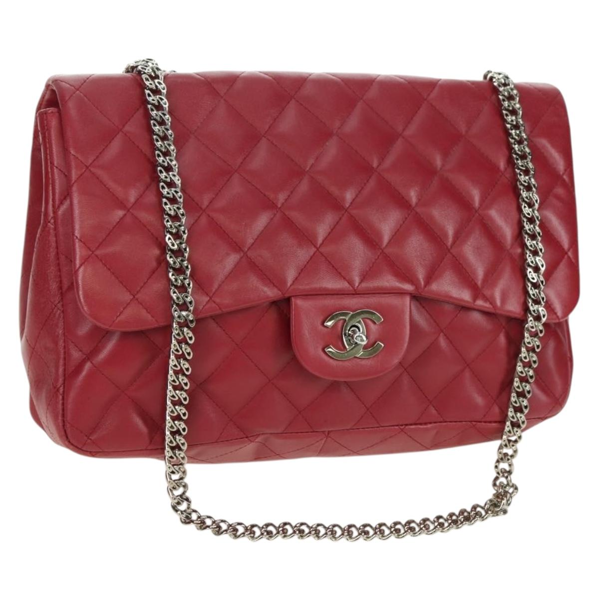 CHANEL Matelasse 30 Chain Shoulder Bag Lamb Skin Red Gold CC Auth 177966V