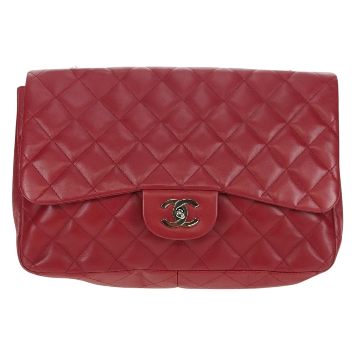 CHANEL Matelasse 30 Chain Shoulder Bag Lamb Skin Red Gold CC Auth 177966V