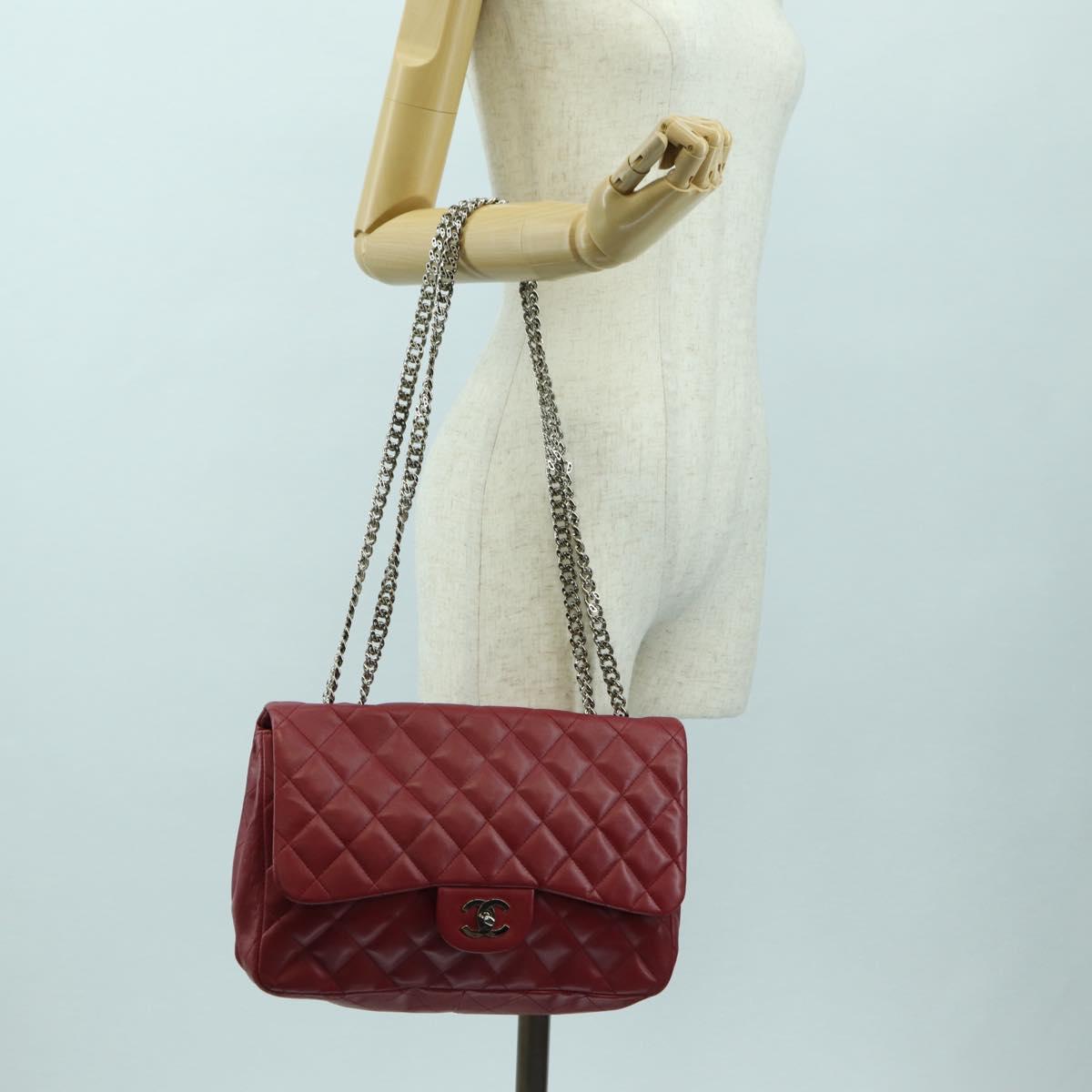 CHANEL Matelasse 30 Chain Shoulder Bag Lamb Skin Red Gold CC Auth 177966V