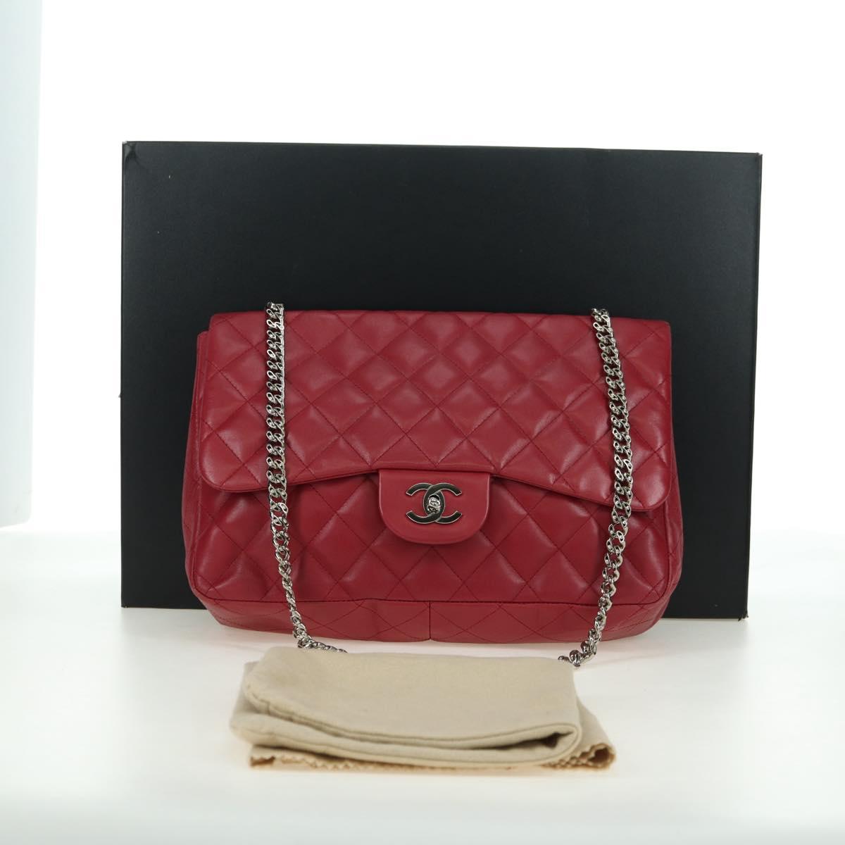 CHANEL Matelasse 30 Chain Shoulder Bag Lamb Skin Red Gold CC Auth 177966V