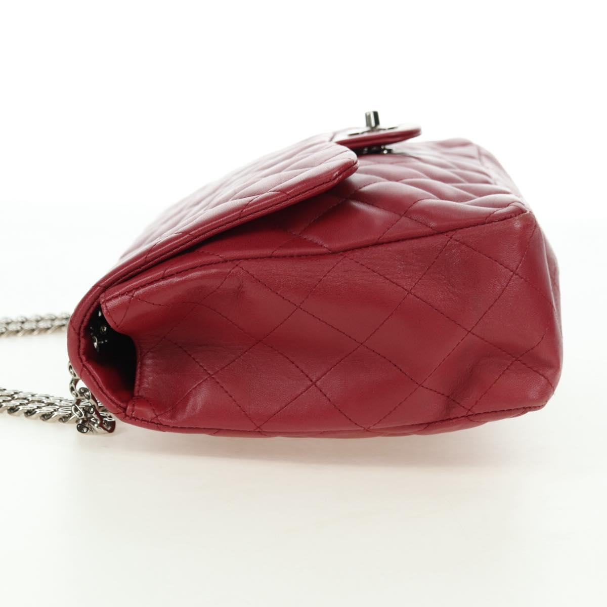 CHANEL Matelasse 30 Chain Shoulder Bag Lamb Skin Red Gold CC Auth 177966V