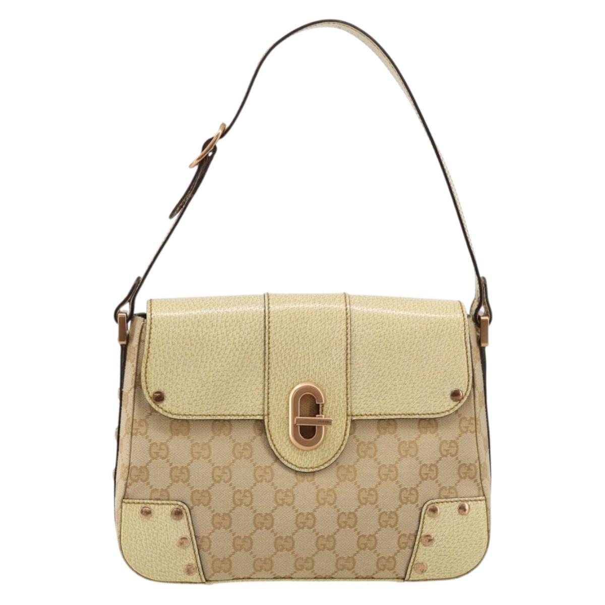 GUCCI GG Canvas Shoulder Bag Beige Gold Auth 177967A