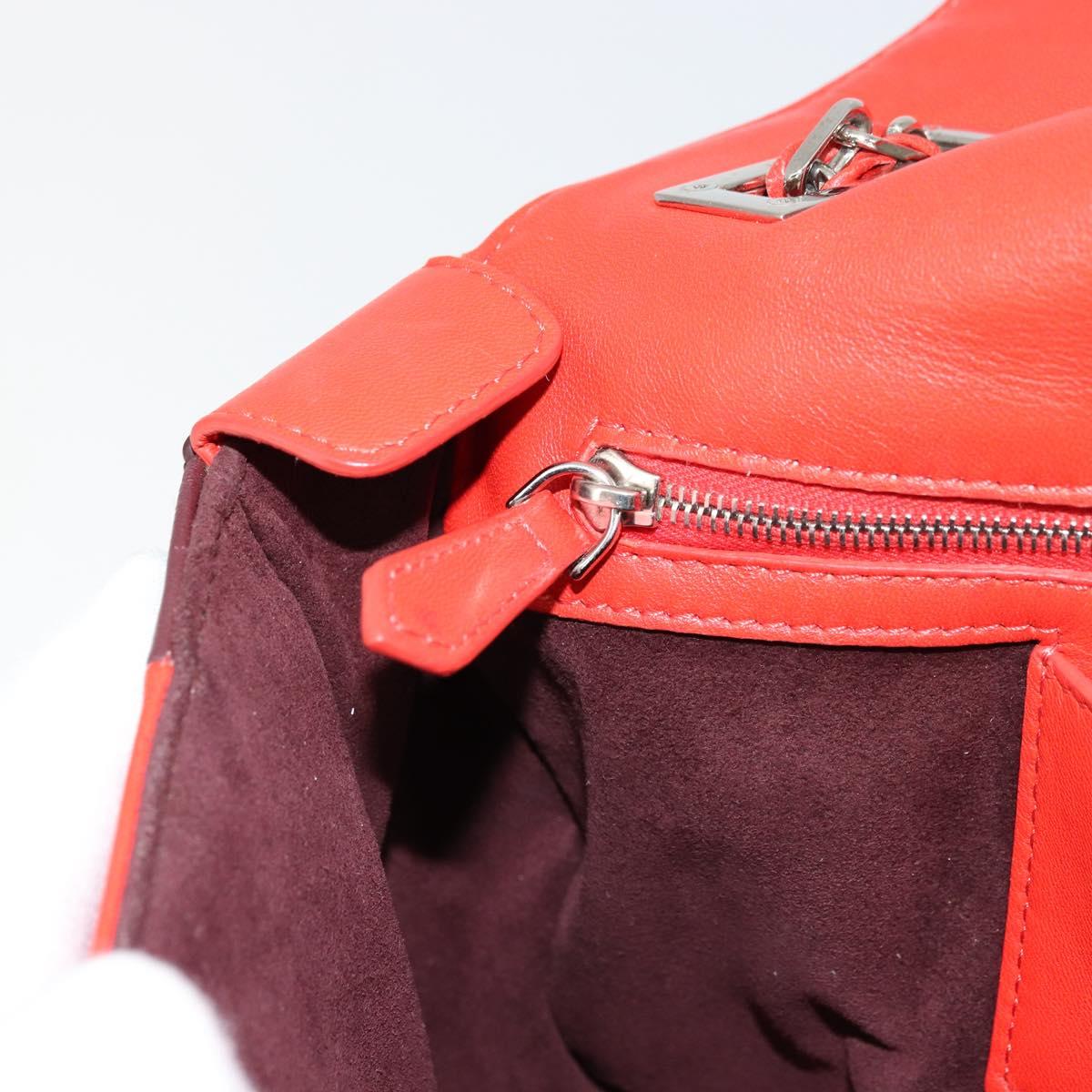 FENDI Chain Beebaguette Shoulder Bag Leather Red Silver Auth 177969A
