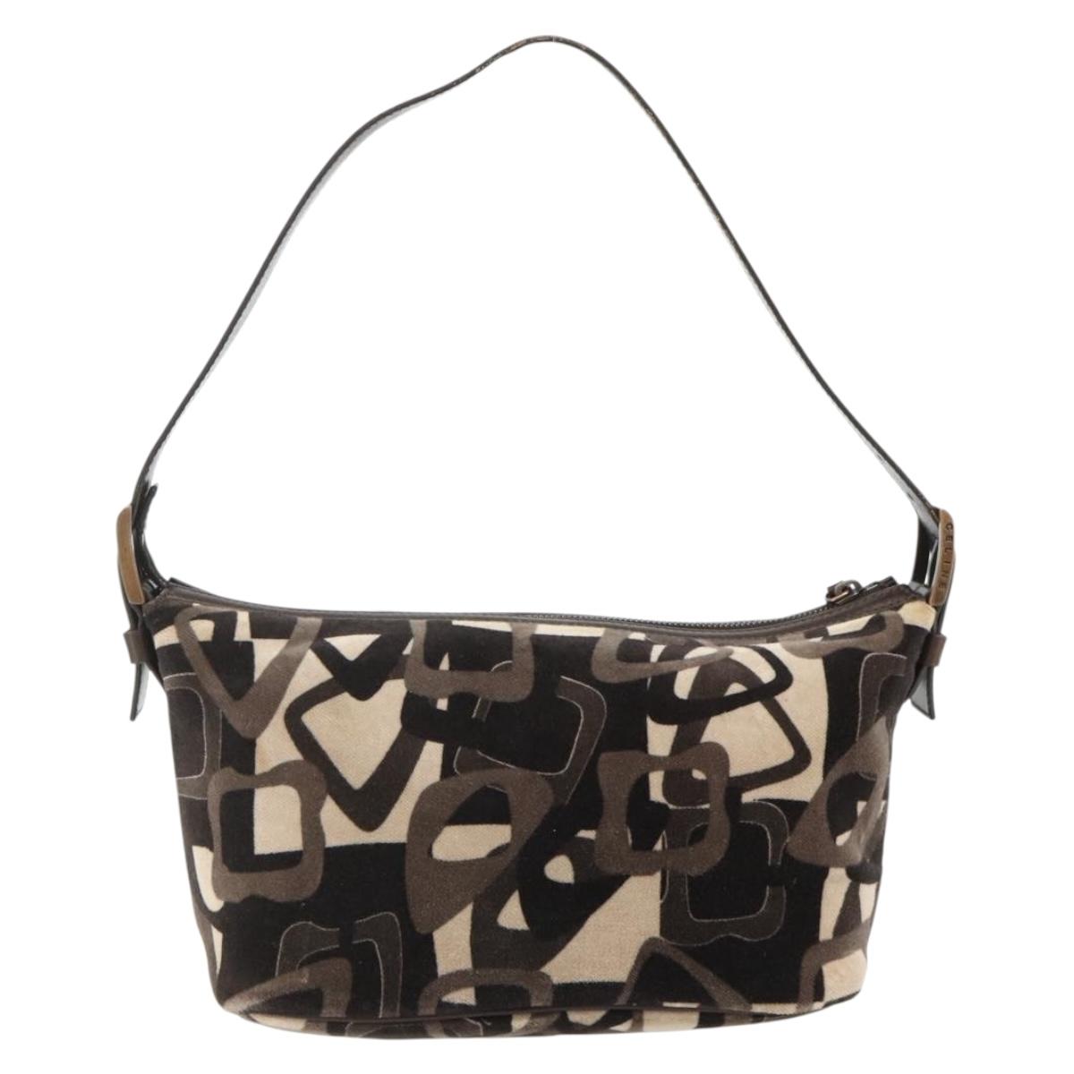 CELINE Shoulder Bag Velor Brown Auth 177970A