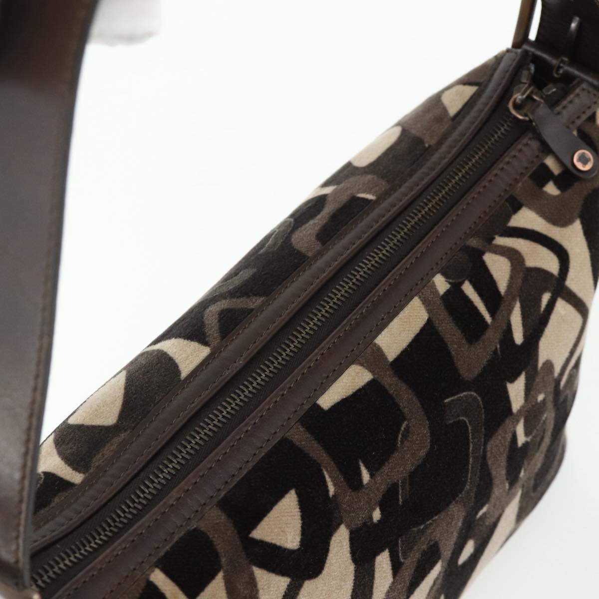 CELINE Shoulder Bag Velor Brown Auth 177970A