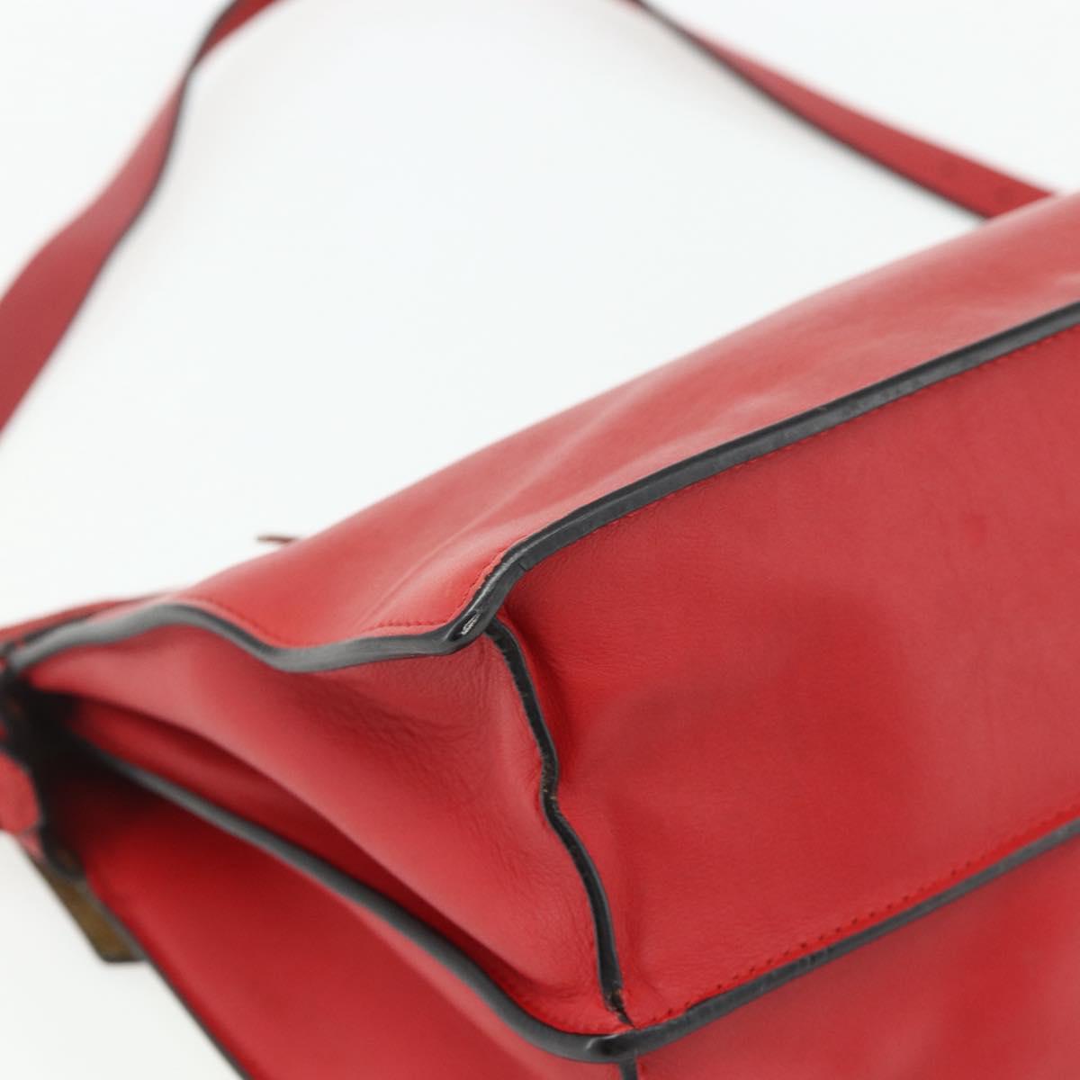 CELINE Shoulder Bag Leather Red Silver Auth 177971