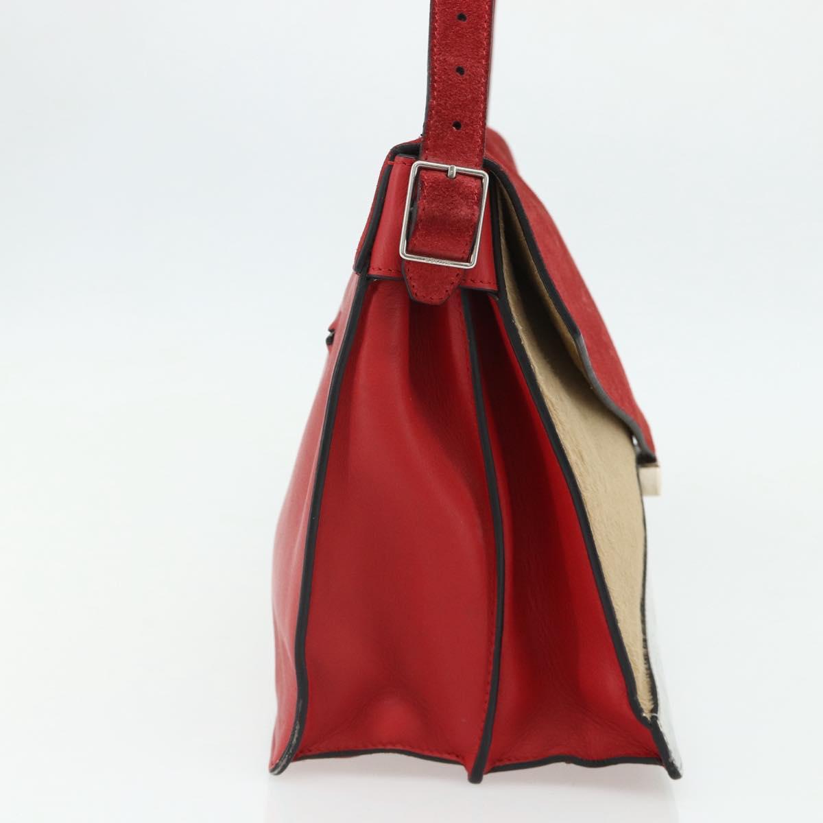 CELINE Shoulder Bag Leather Red Silver Auth 177971