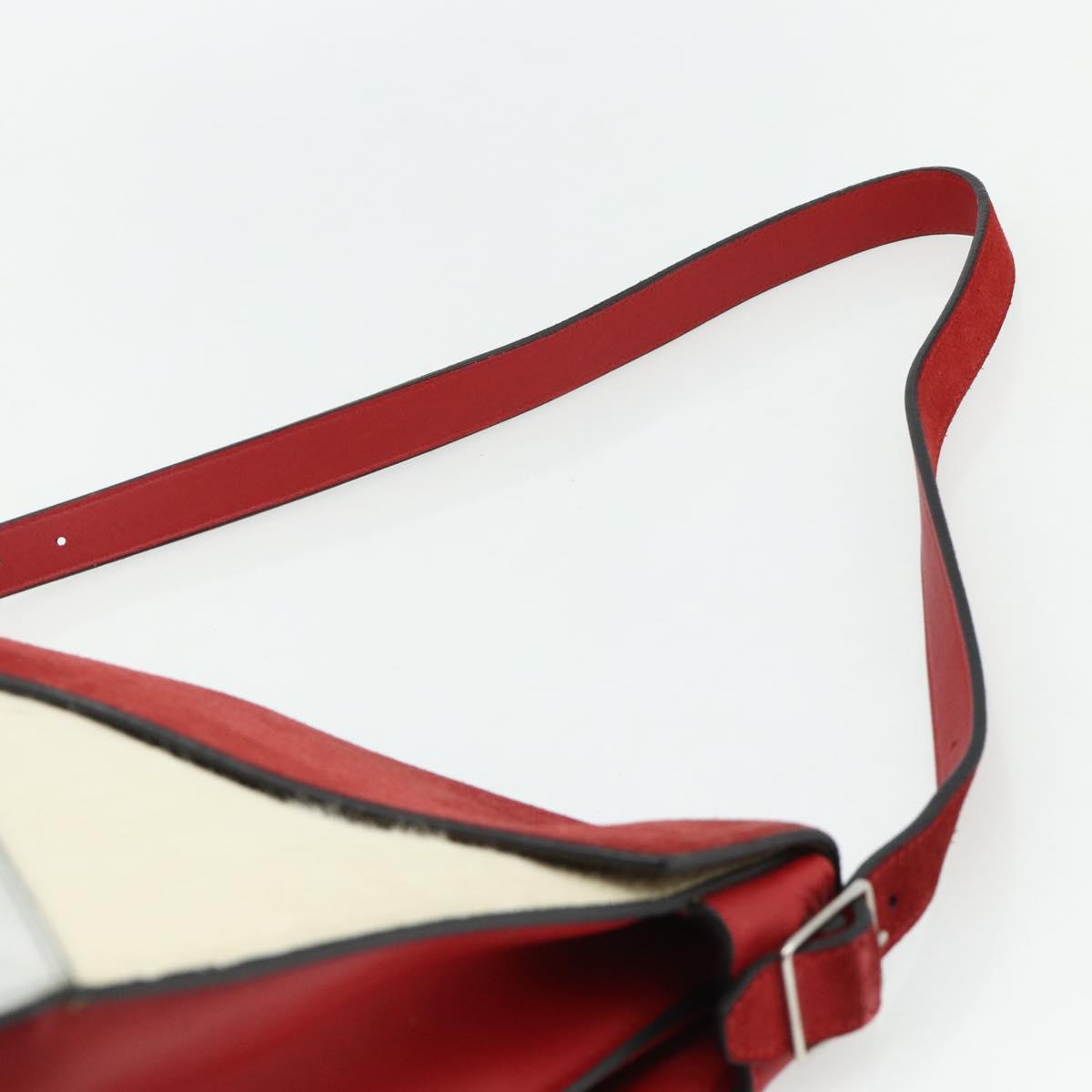 CELINE Shoulder Bag Leather Red Silver Auth 177971