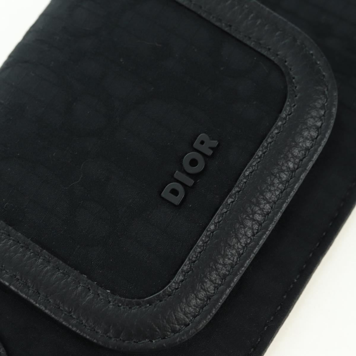 Christian Dior Trotter Canvas Neck Pouch Black Silver Auth 177974M
