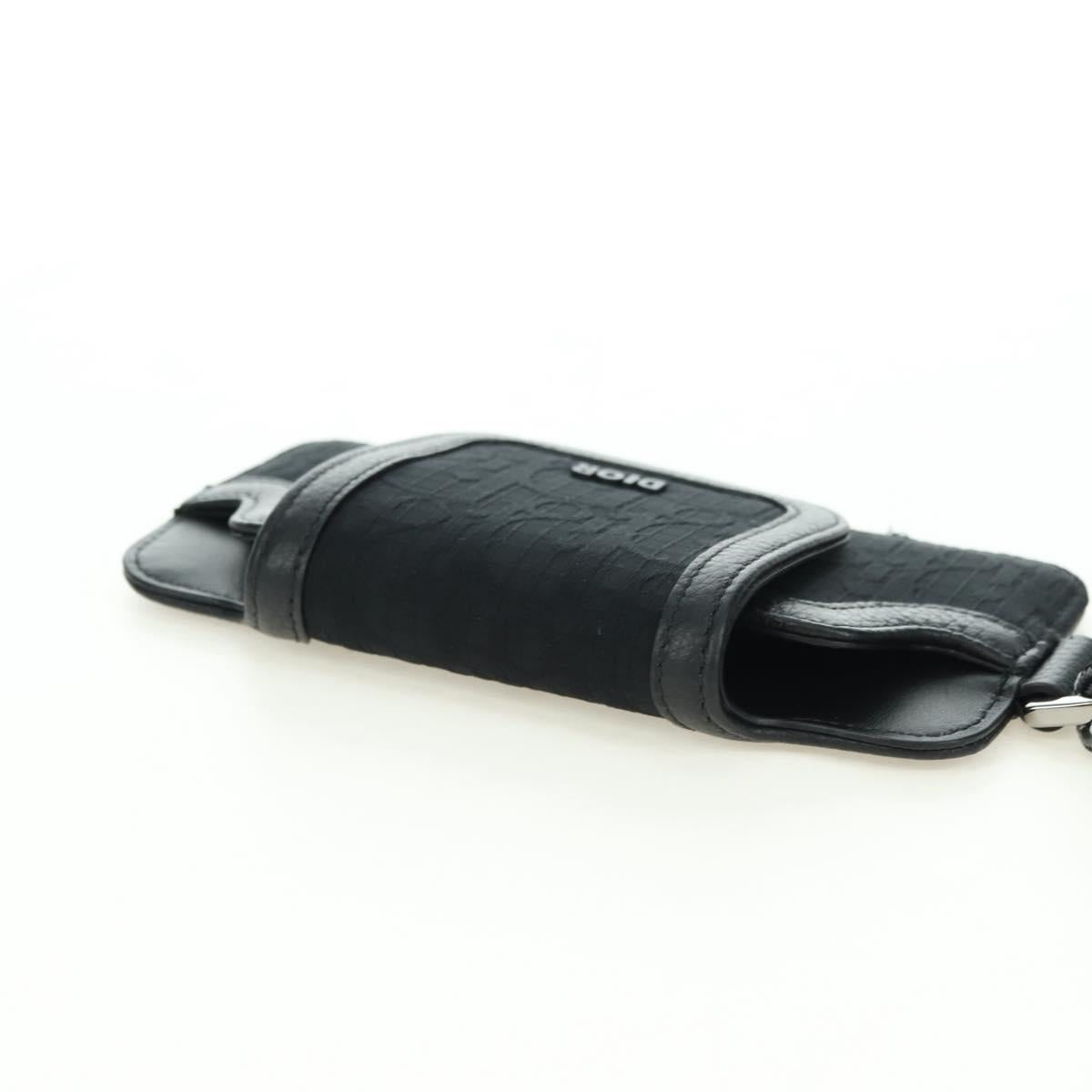 Christian Dior Trotter Canvas Neck Pouch Black Silver Auth 177974M