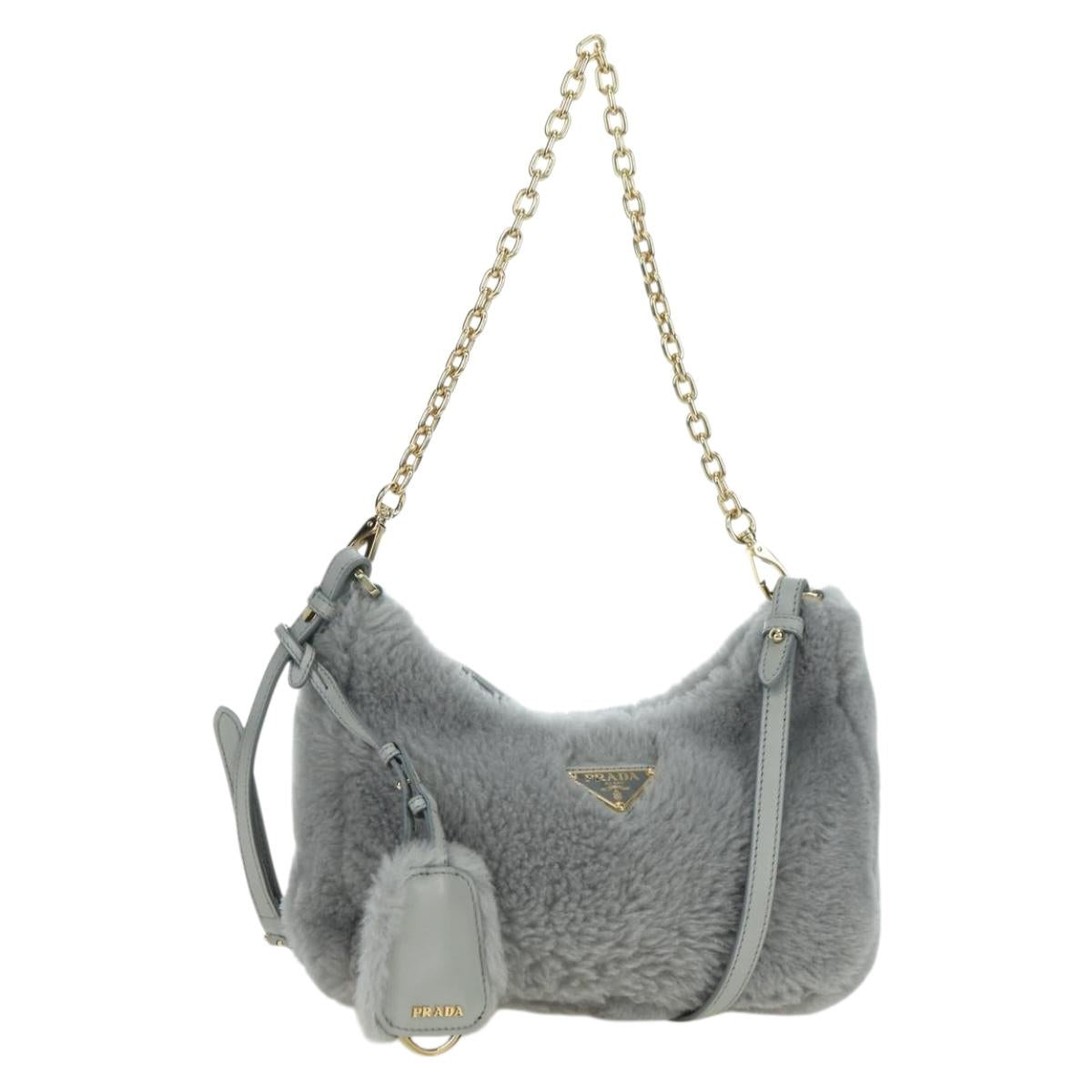 PRADA Shoulder Bag Mouton 3way Gray Gold Auth 177976SM