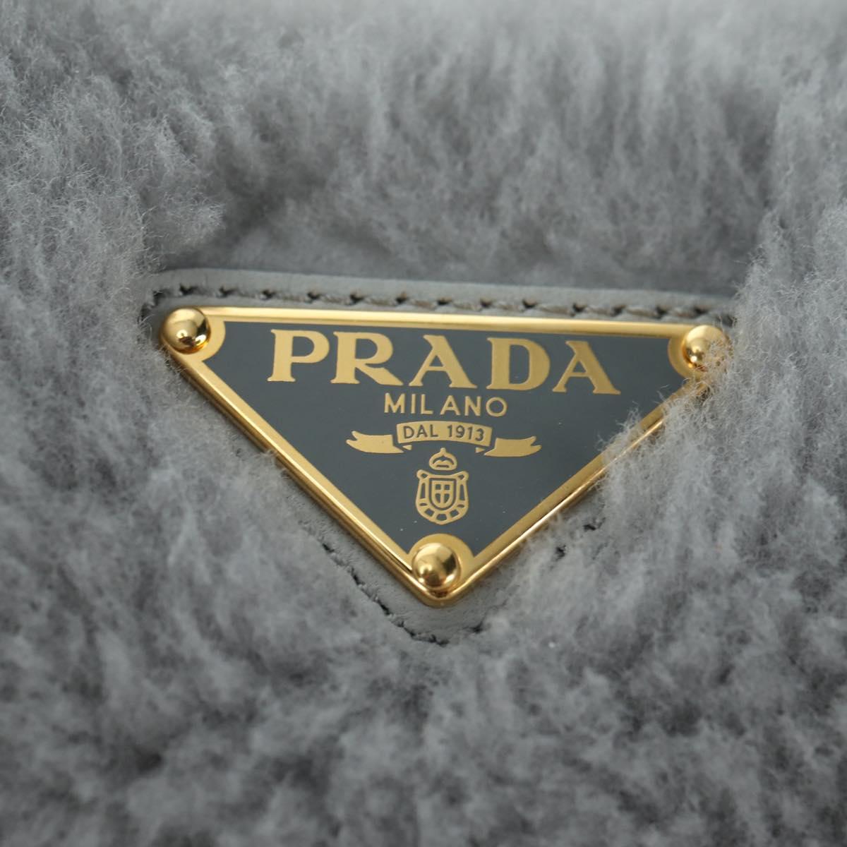PRADA Shoulder Bag Mouton 3way Gray Gold Auth 177976SM