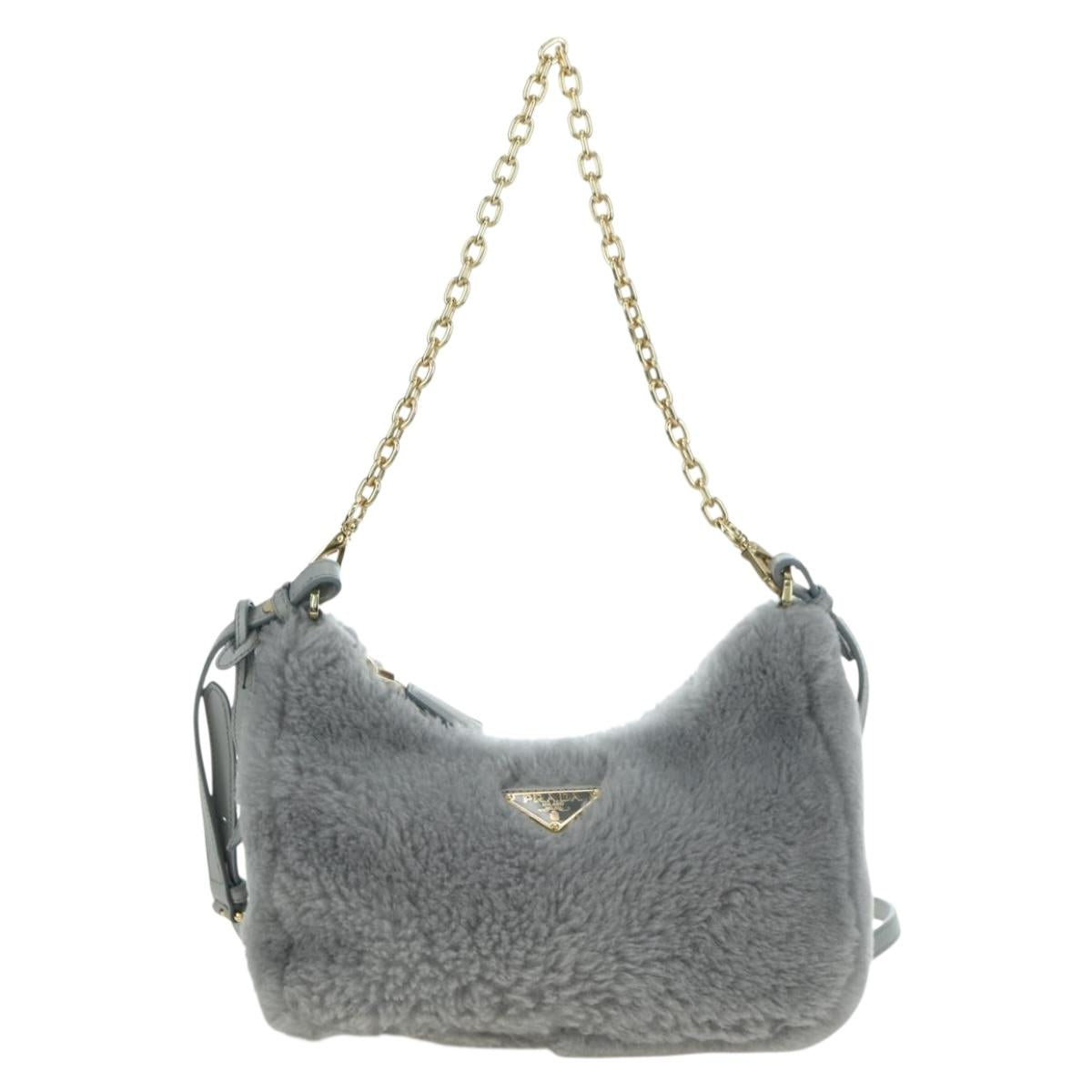 PRADA Shoulder Bag Mouton 3way Gray Gold Auth 177976SM