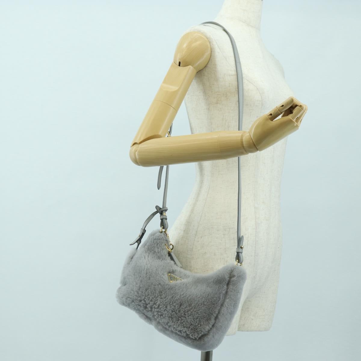 PRADA Shoulder Bag Mouton 3way Gray Gold Auth 177976SM