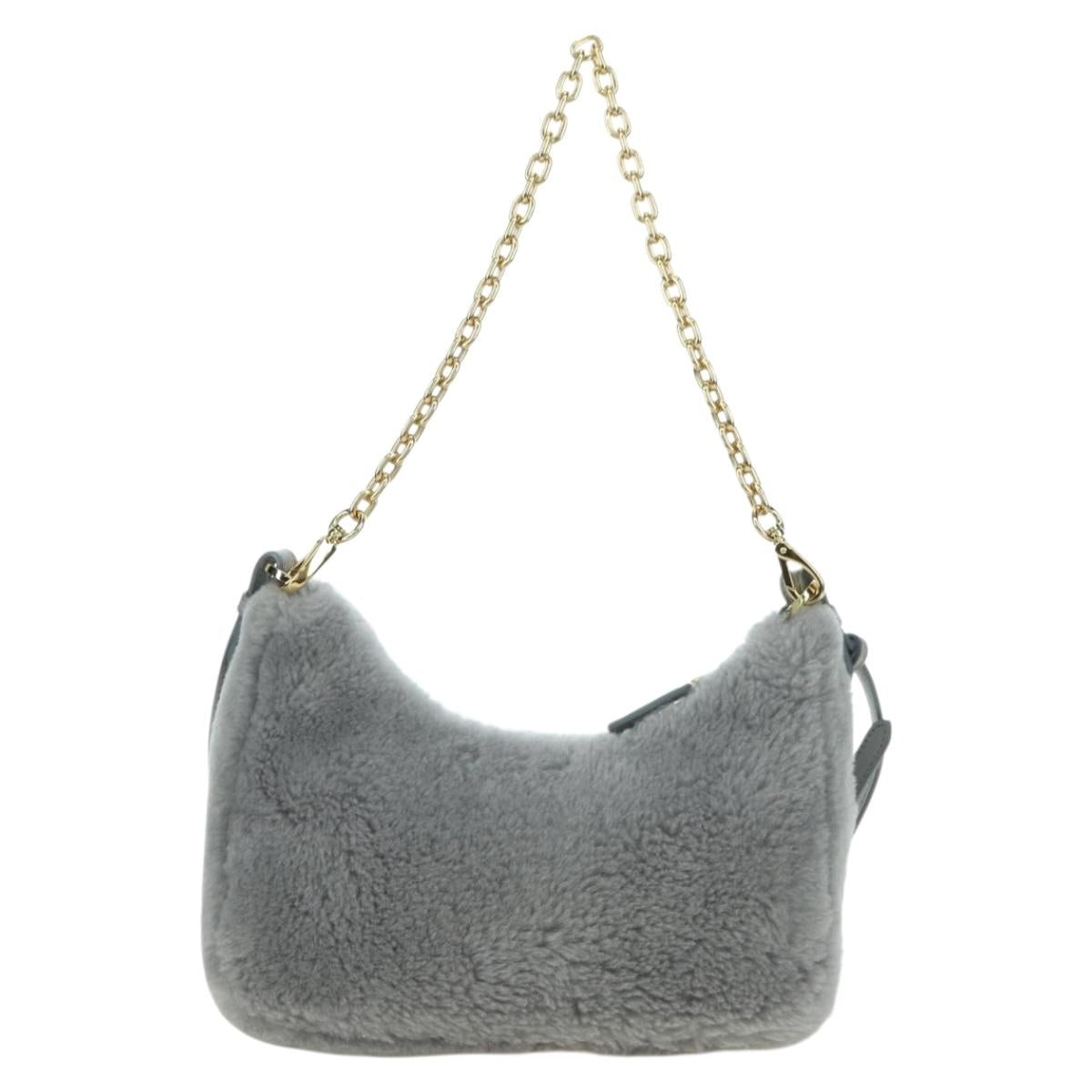 PRADA Shoulder Bag Mouton 3way Gray Gold Auth 177976SM