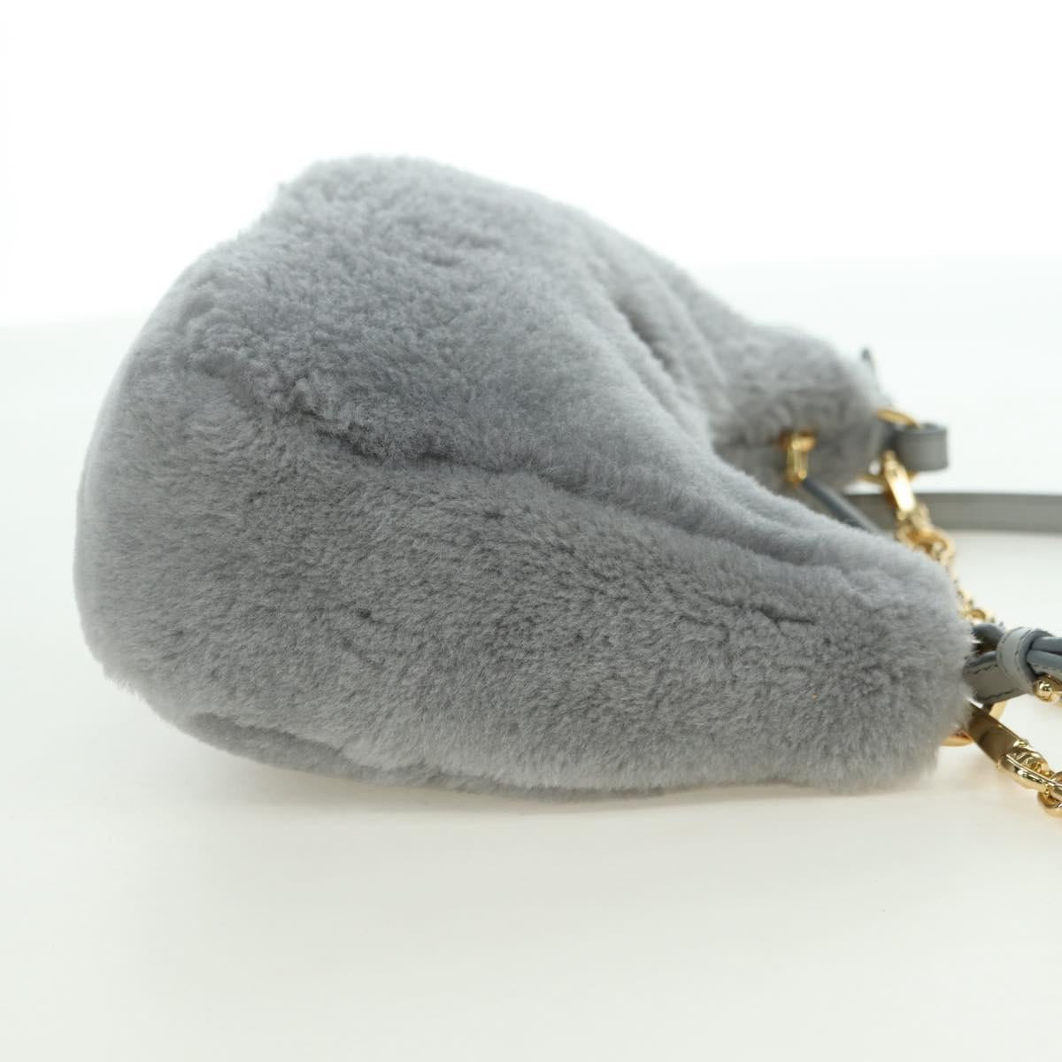 PRADA Shoulder Bag Mouton 3way Gray Gold Auth 177976SM