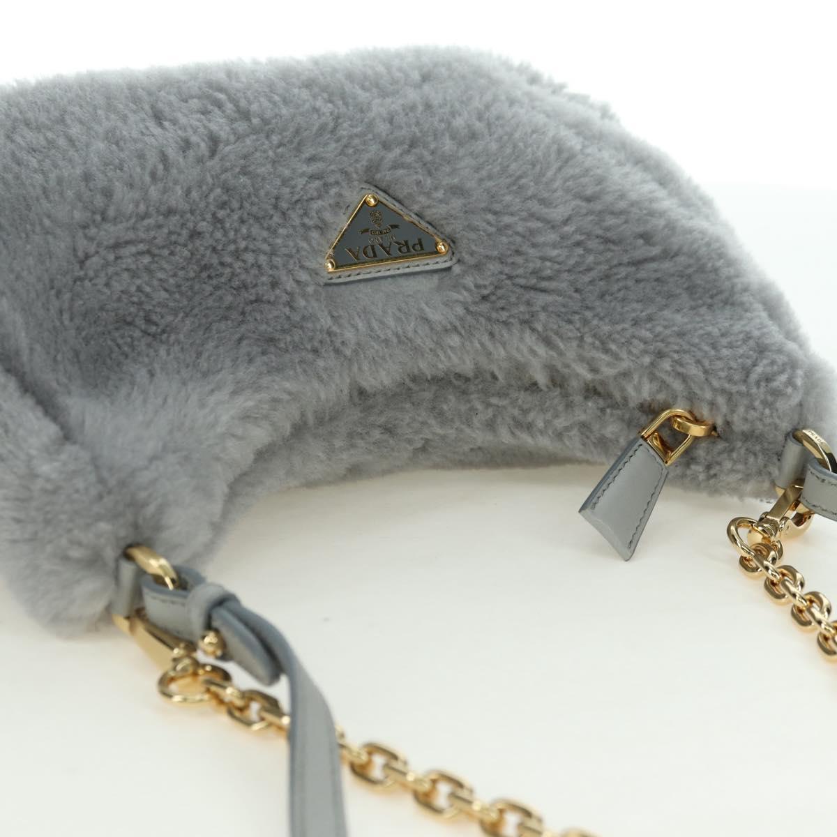 PRADA Shoulder Bag Mouton 3way Gray Gold Auth 177976SM