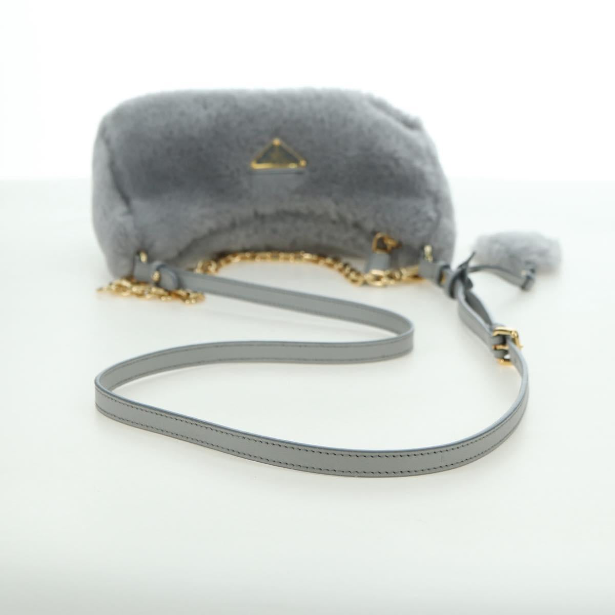 PRADA Shoulder Bag Mouton 3way Gray Gold Auth 177976SM