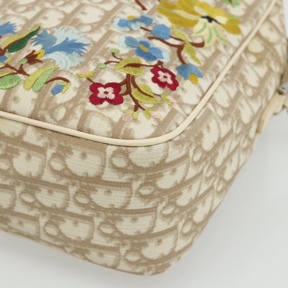 Christian Dior Trotter Canvas Shoulder Bag PVC Beige Silver Auth 177979A