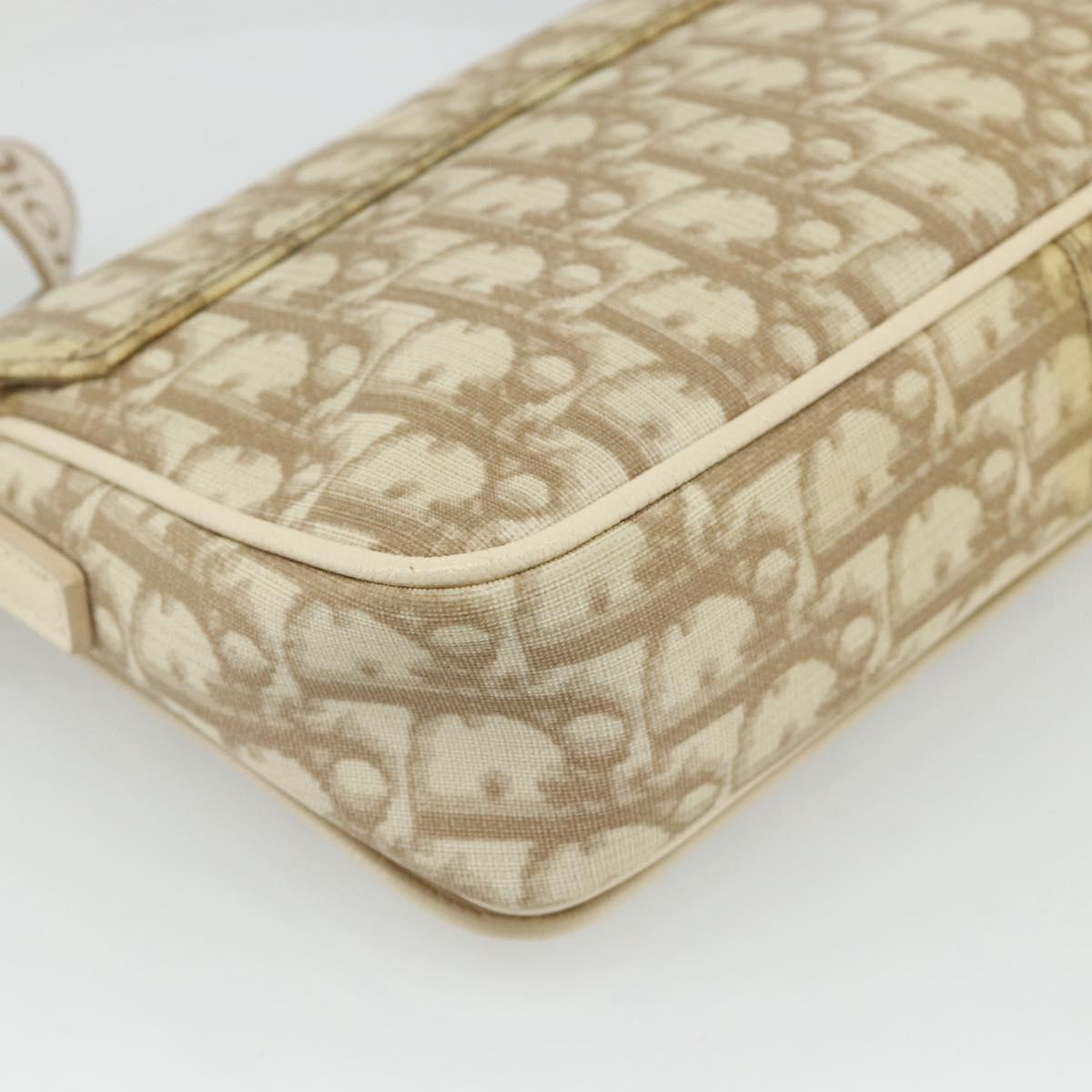 Christian Dior Trotter Canvas Shoulder Bag PVC Beige Silver Auth 177983A