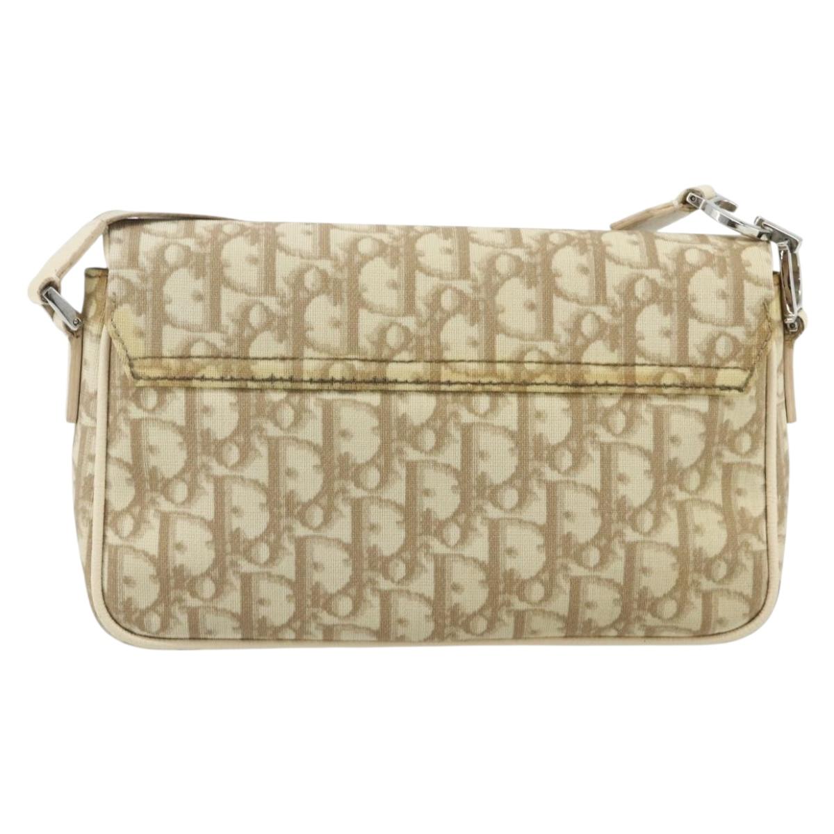 Christian Dior Trotter Canvas Shoulder Bag PVC Beige Silver Auth 177983A
