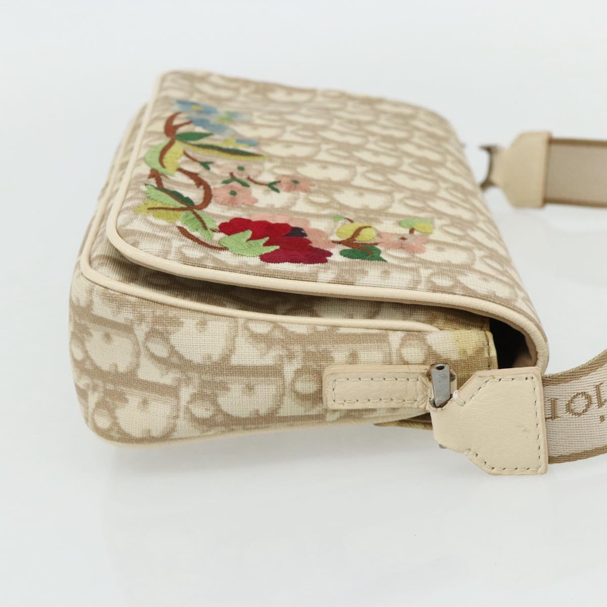 Christian Dior Trotter Canvas Shoulder Bag PVC Beige Silver Auth 177983A
