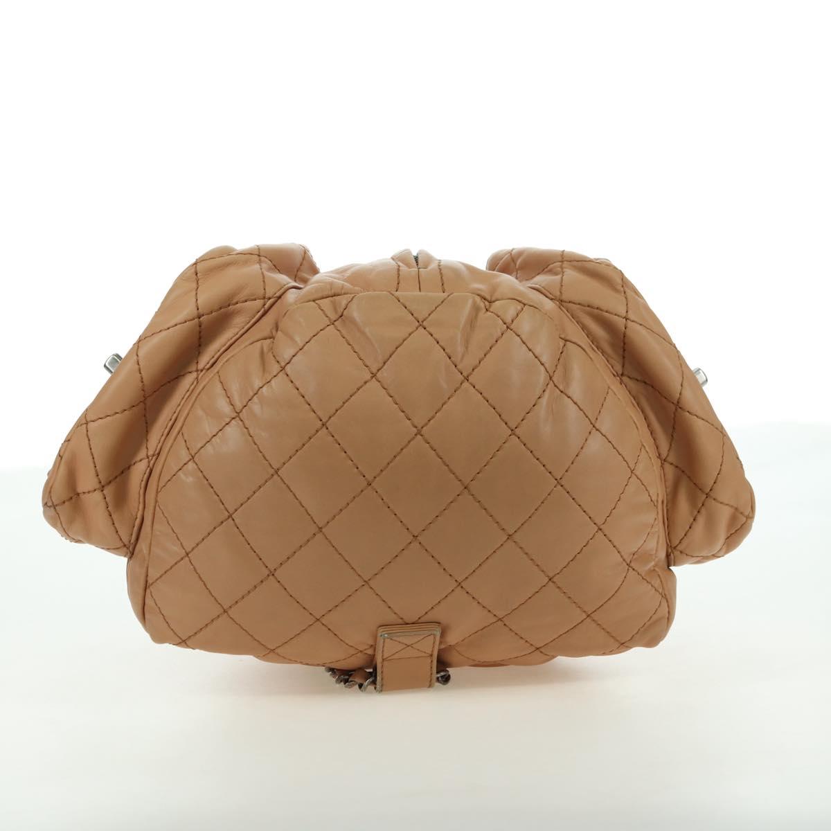 CHANEL Matelasse Chain Backpack Lamb Skin Beige Silver CC Auth 177984SAV