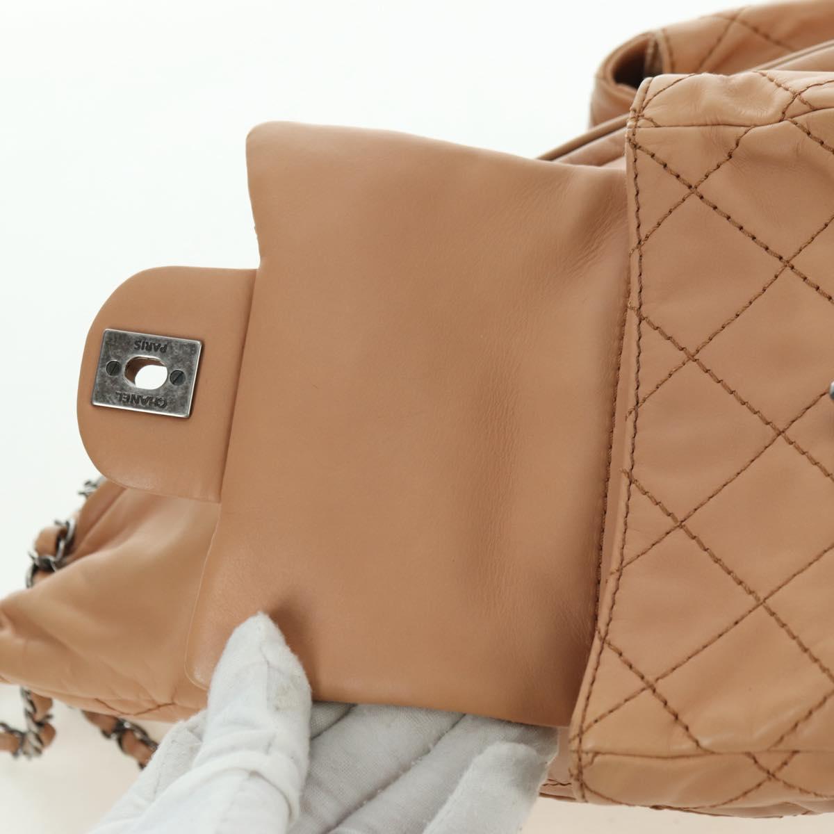 CHANEL Matelasse Chain Backpack Lamb Skin Beige Silver CC Auth 177984SAV