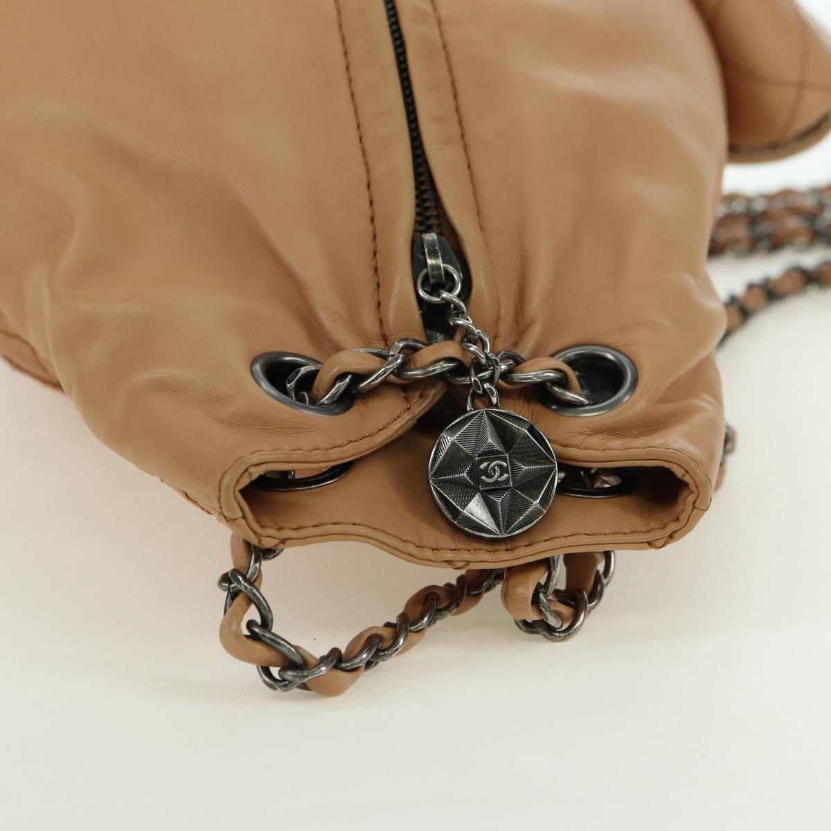 CHANEL Matelasse Chain Backpack Lamb Skin Beige Silver CC Auth 177984SAV
