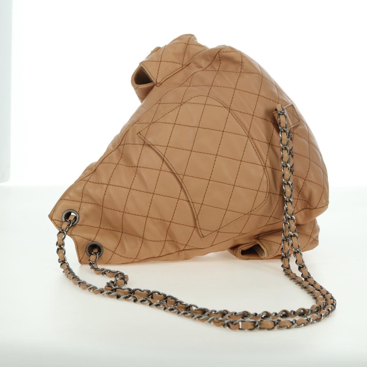 CHANEL Matelasse Chain Backpack Lamb Skin Beige Silver CC Auth 177984SAV