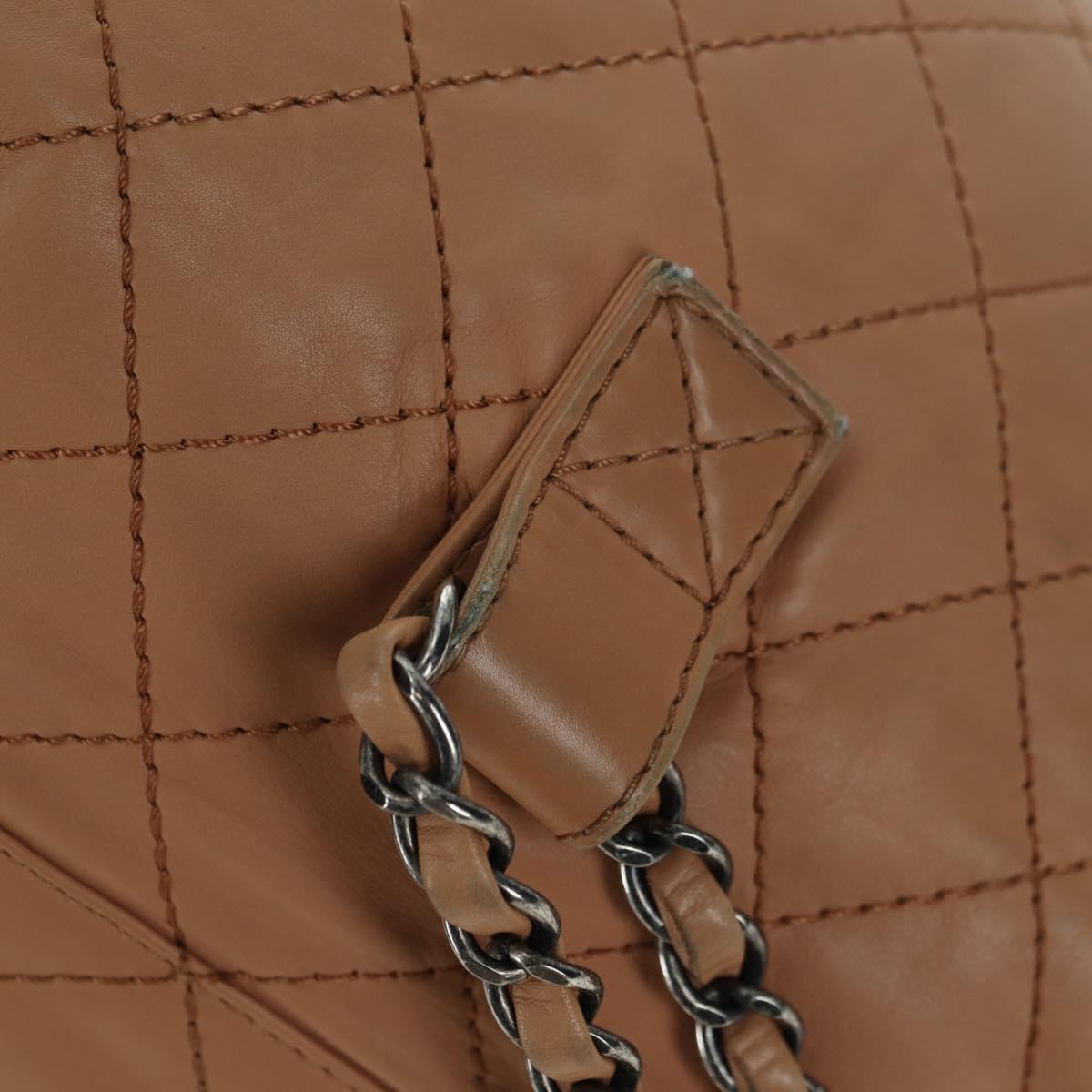 CHANEL Matelasse Chain Backpack Lamb Skin Beige Silver CC Auth 177984SAV